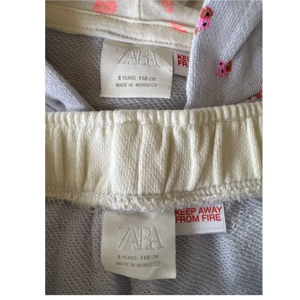 Zara Floral Shorts, Hoodie, Embroidered Fringed T-Shirt Set Size 5T Lavender